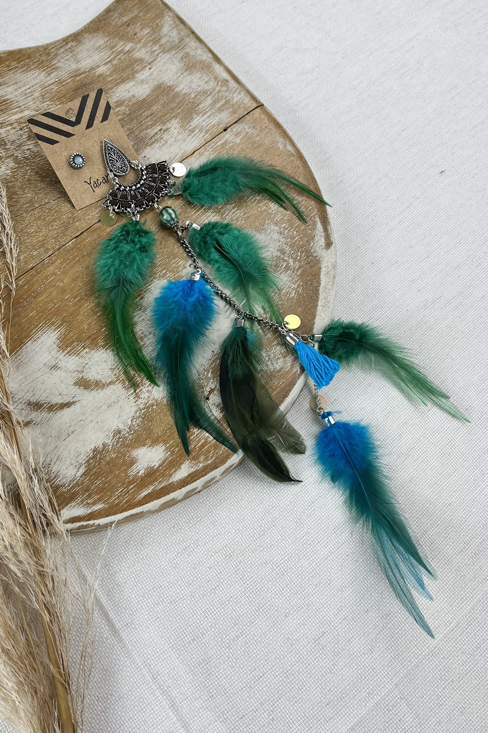 Handmade Green Feather Earrings Yacamim #51