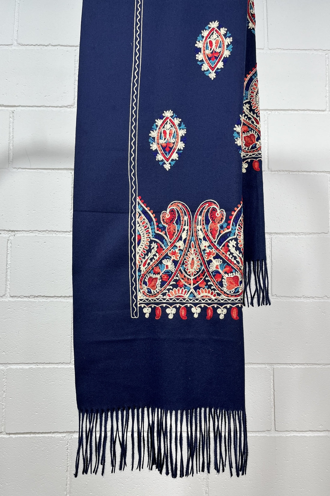 Yacamim Embroidered Navy Cashmere Scarf #163