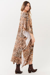 Yacamim J2 Animal Print Midi Kaftan with Side Slits