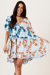 Yacamim Light Blue Polka Dot Patchwork Loose Short Dress C2