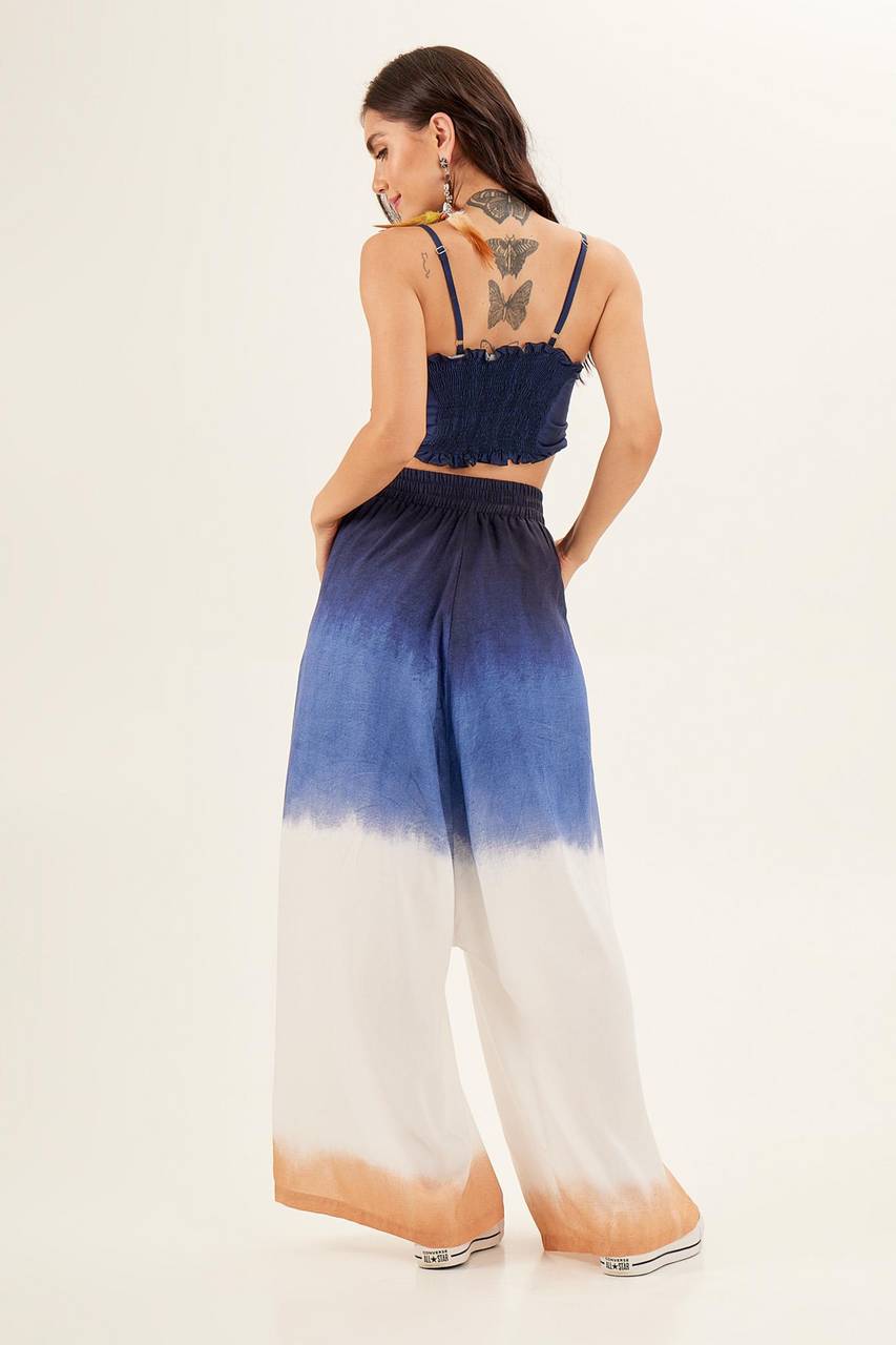 Yacamim Blue and White Ombre Digital Print Palazzo Pants