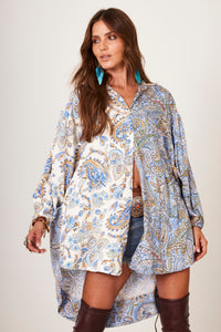 Extended Blue Patchwork Cashmere Yacamim Shirt N10