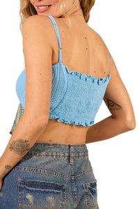 Light Blue Yacamim F13 Shirred Top with Adjustable Straps