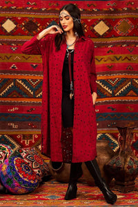 Yacamim Wine Broderie Midi Shirt with Rolled Sleeves