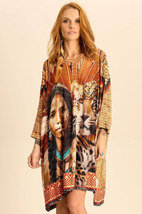 Loose Tunic with 3/8 Sleeves Exclusive Indigenous Yacamim B21 Print