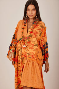 Short Dress with Orange Crochet Details Patchwork Yacamim D13