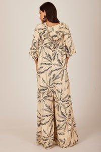 Long Beige Hooded Jumpsuit with Wide Legs by Yacamim 09