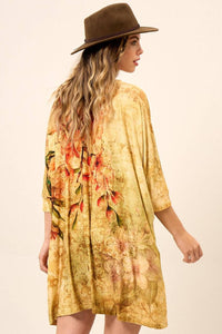 Wide Beige Tunic with Hummingbird Print Yacamim B16