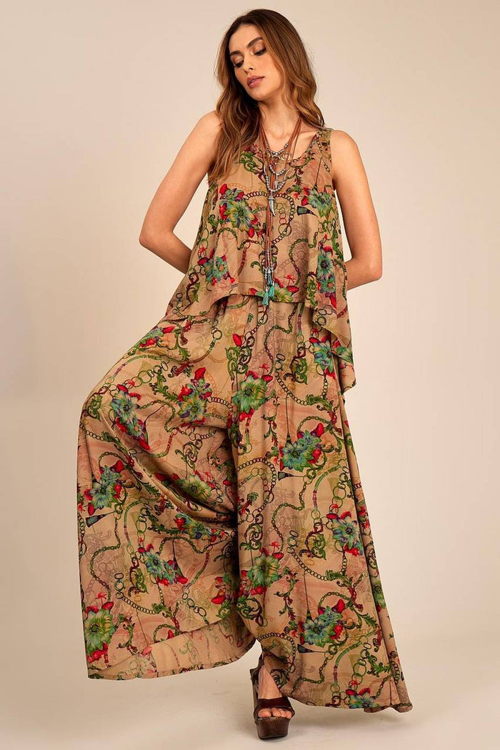 Printed Brown Palazzo Skirt Pants