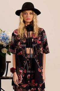 Yacamim A3 Black Printed Loose Short Sleeve Shirt