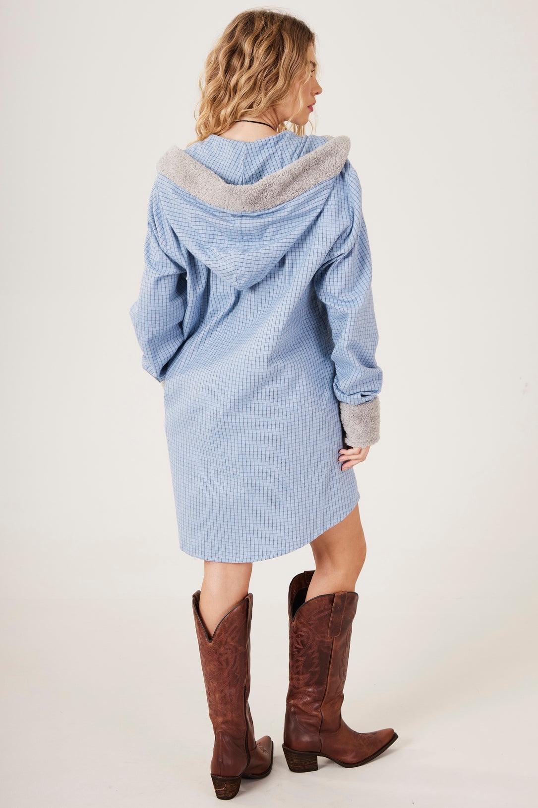 Yacamim K7 Light Blue Plaid Hooded Jacket