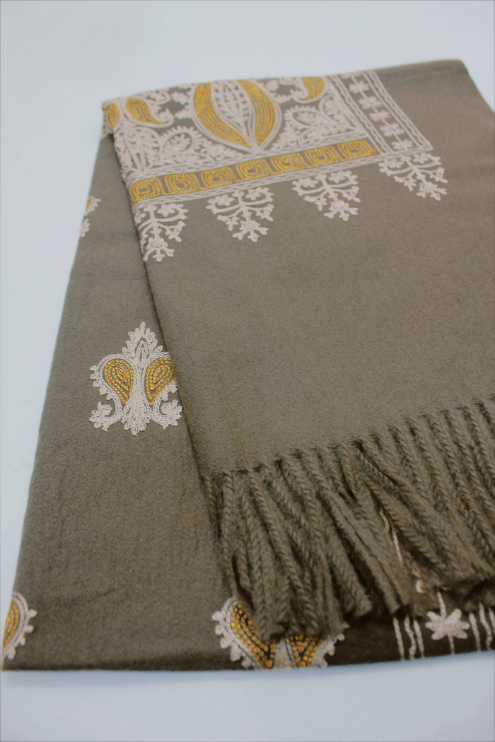Yacamim Embroidered Brown Cashmere Scarf #721
