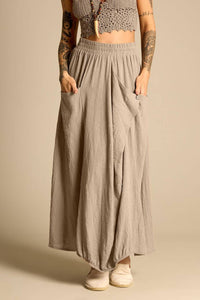 Yacamim Women's Green G5 Long Skirt with Elastic Waist