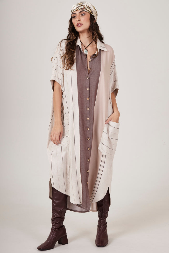 Yacamim Beige and Brown Striped Long Shirt L4