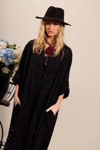 Yacamim Black Embroidered Long Chemise