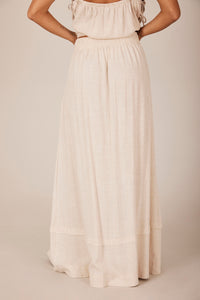 Long Linen Skirt with Buttons Beige Yacamim A19 Plain