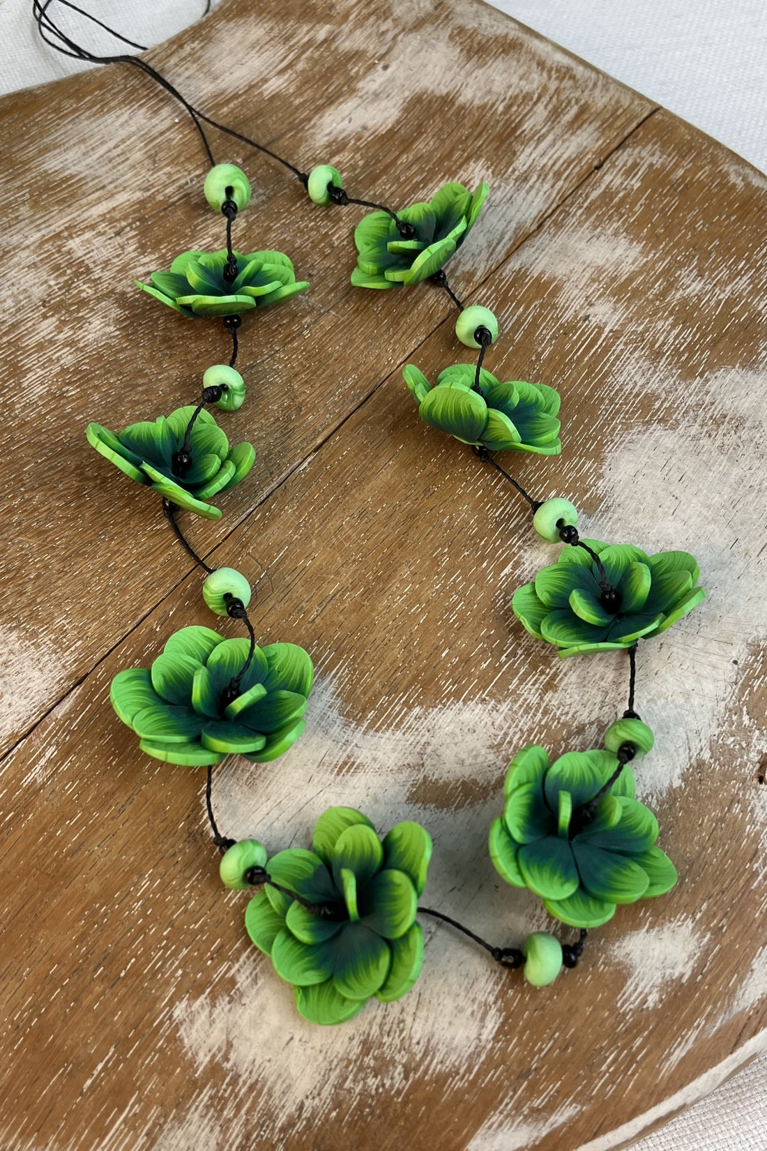 Handmade Fimo Necklace Green Flowers Yacamim #279