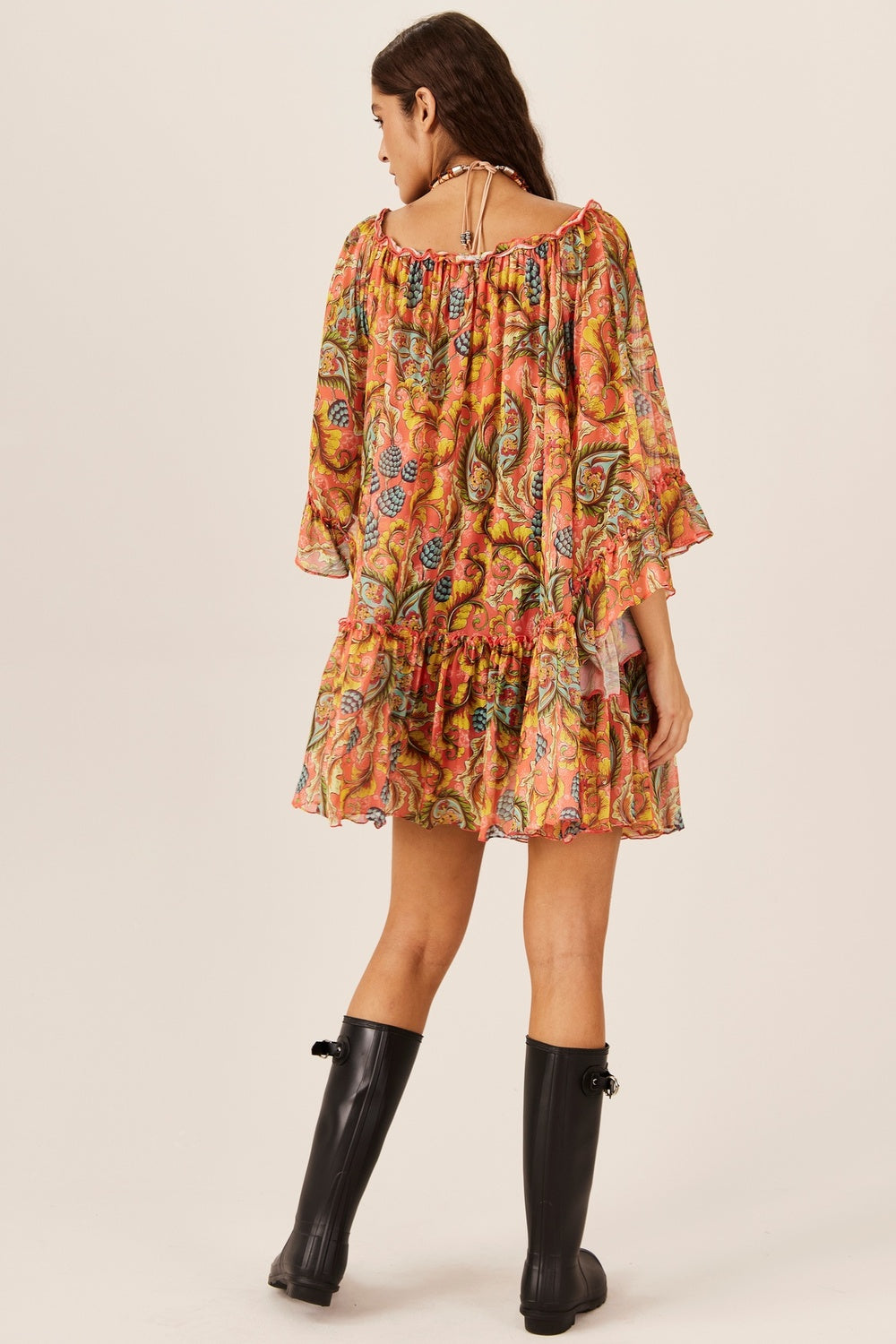 Yacamim C6 Paisley Print Tulle Dress