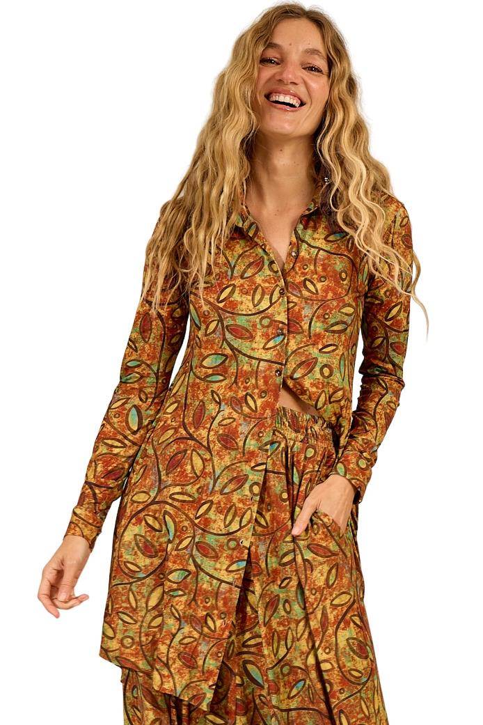 Yacamim Printed Short Shirt with Extended Back