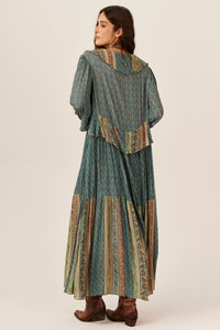 Long Dress with Lurex Ruffles Green Yacamim C1