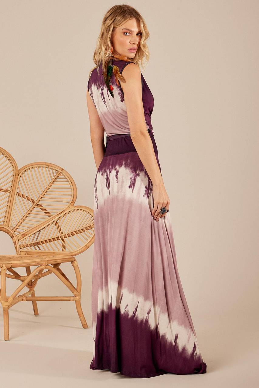 Basic Long Purple Digital Tie Dye Skirt