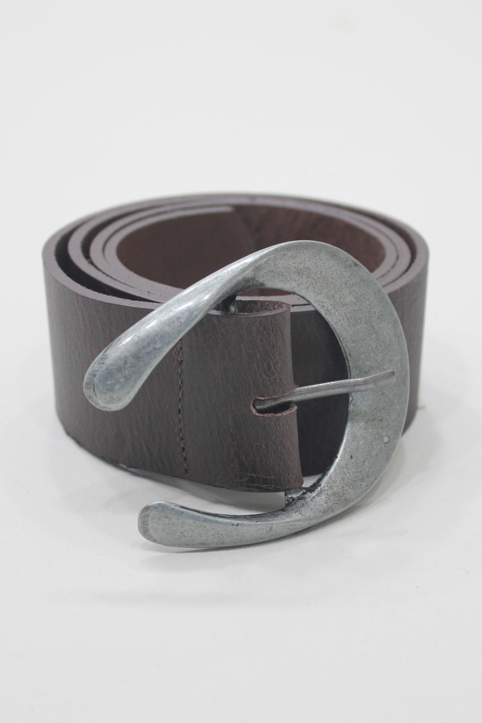 Yacamim Smooth Brown Leather Belt with Metallic Buckle #672