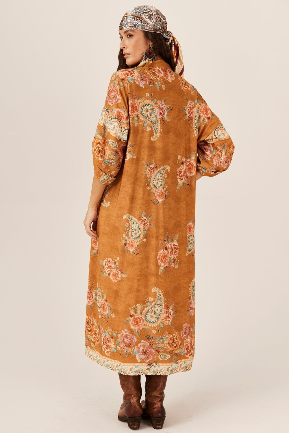 Mustard Paisley Print Midi Shirt Yacamim P5