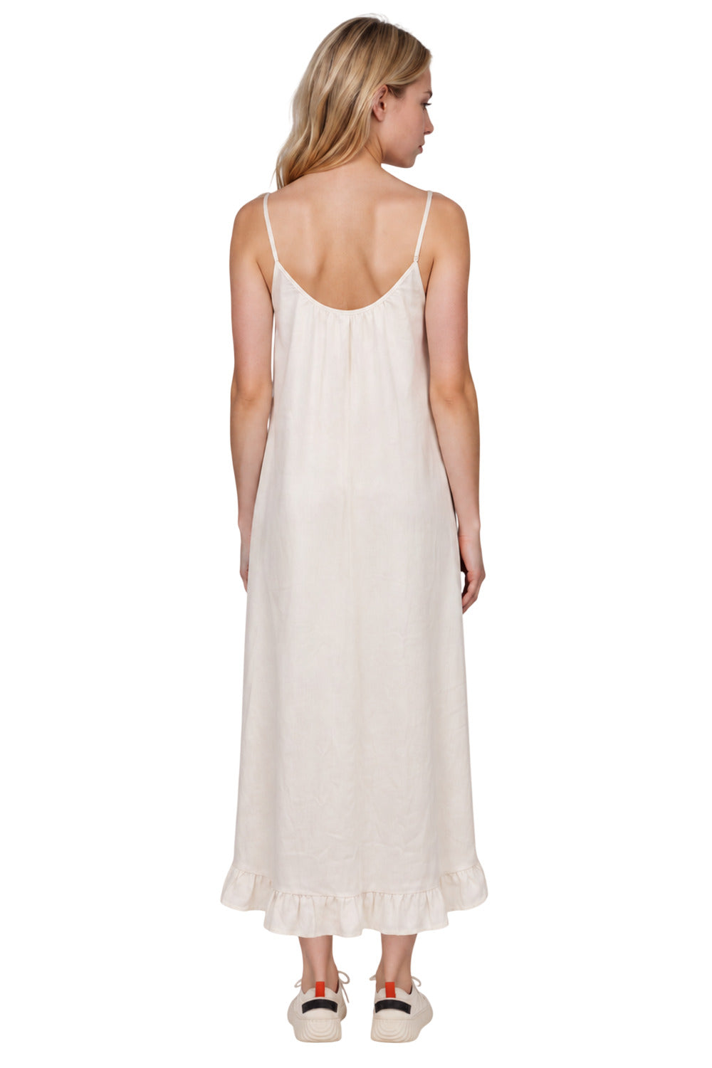 Vestido Mullet Com Babados Bege Nature Yacamim D12