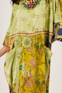 Kaftan Midi Broderie Green Patchwork Yacamim J4