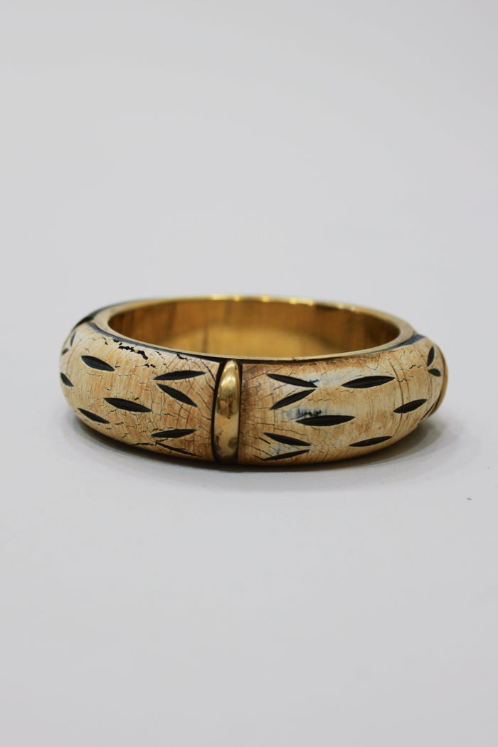 Pulseira Bracelete De Metal Com Madeira Yacamim #759