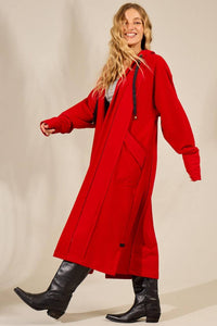 Yacamim Red Hooded Open Midi Sweatshirt