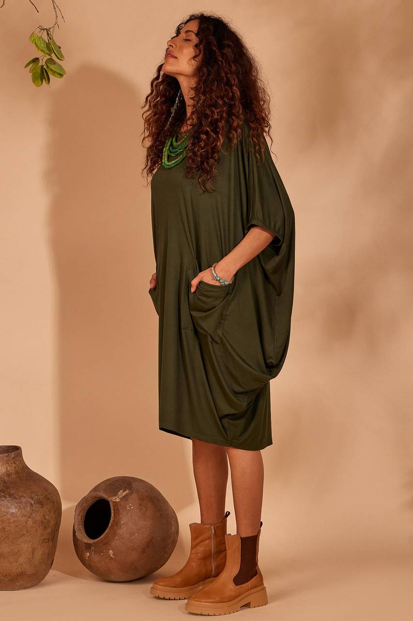 Yacamim Dark Green Loose-Fit Jacket with Pockets