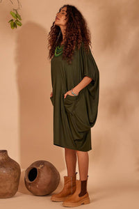 Yacamim Dark Green Loose-Fit Jacket with Pockets