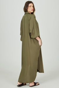 Yacamim Moss Green Loose Long Chemise P2