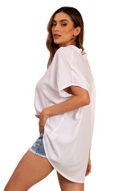 Yacamim Basic V-Neck Extended White Blouse