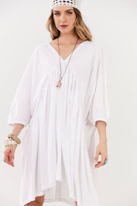 White Yacamim E18 Short Dress with V-Neck