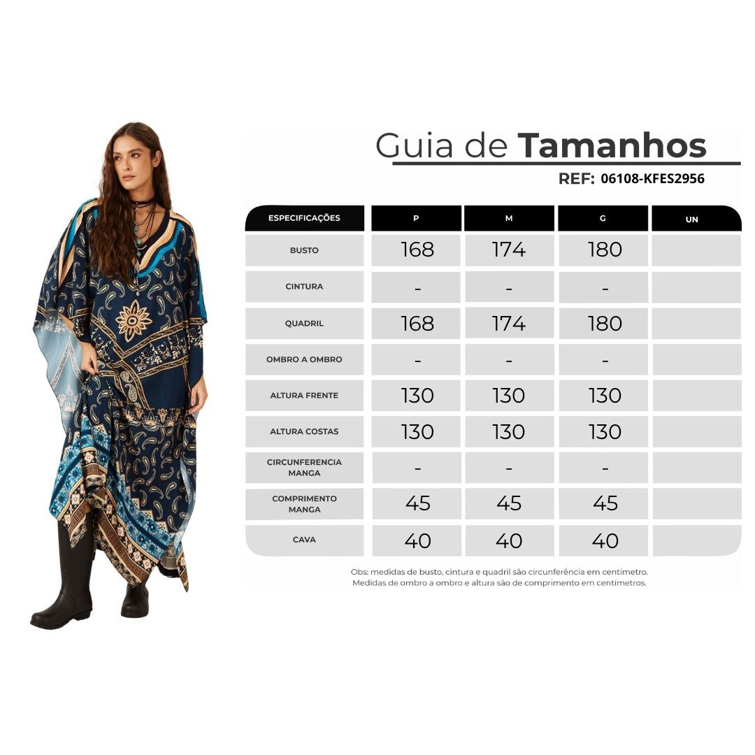 Wide Kaftan with Paisley Blue Yacamim J8 Neckline