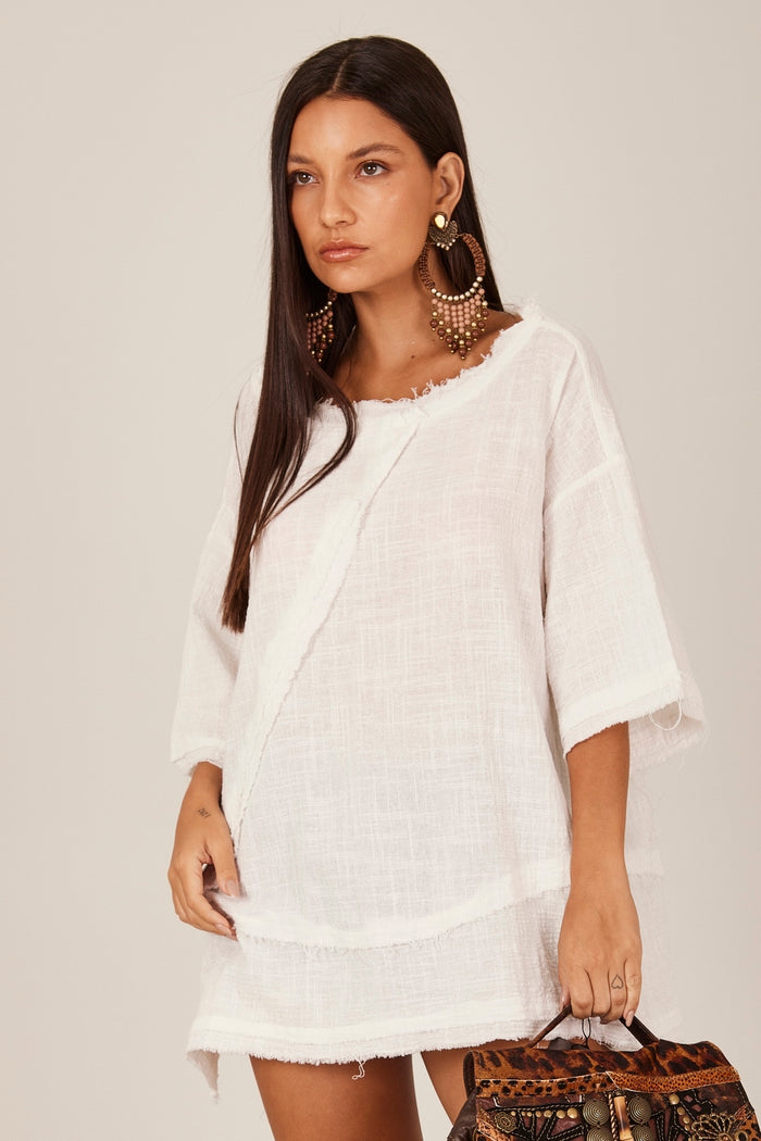 White Yacamim B19 Wide 3/4 Sleeve Blouse