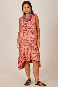 Yacamim E21 Pink Printed Linen Sleeveless Short Dress