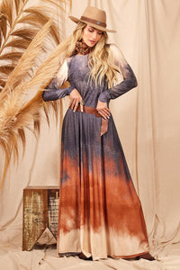 Yacamim Digital Tie Dye Grey Long Dress