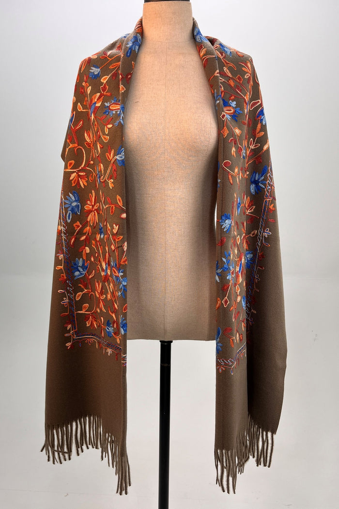 Yacamim Brown Embroidered Cashmere Scarf #315