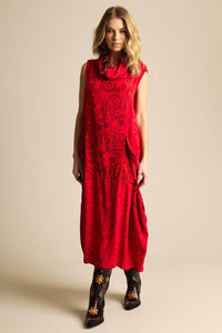Yacamim Cashmere Red Turtleneck Midi Dress