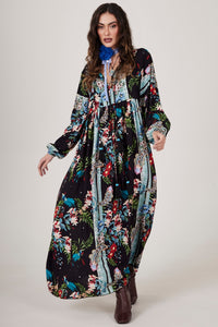 Yacamim D1 Black Paisley Print Long Dress
