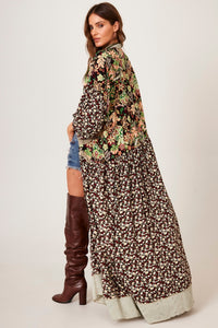 Yacamim K8 Green Patchwork Print Long Shirt Dress