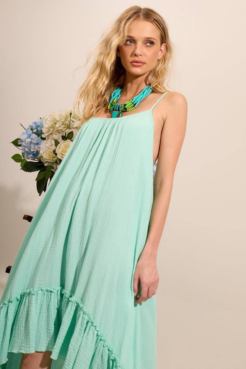 Yacamim E3 Mint Green Mullet Dress With Straps and Ruffles on the Hem