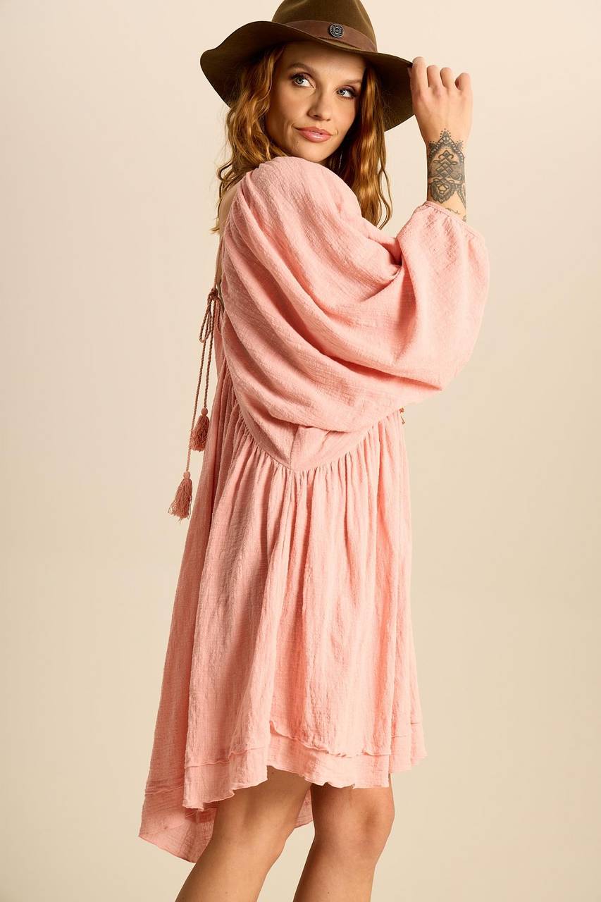 Yacamim E19 Rosé Ruched V-neck Mini Dress