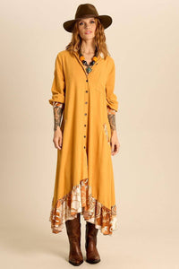Chemise Midi Com Babados Patchwork Mostarda Yacamim P3