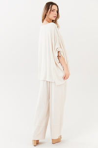 Yacamim Beige Viscose Linen Trousers A21