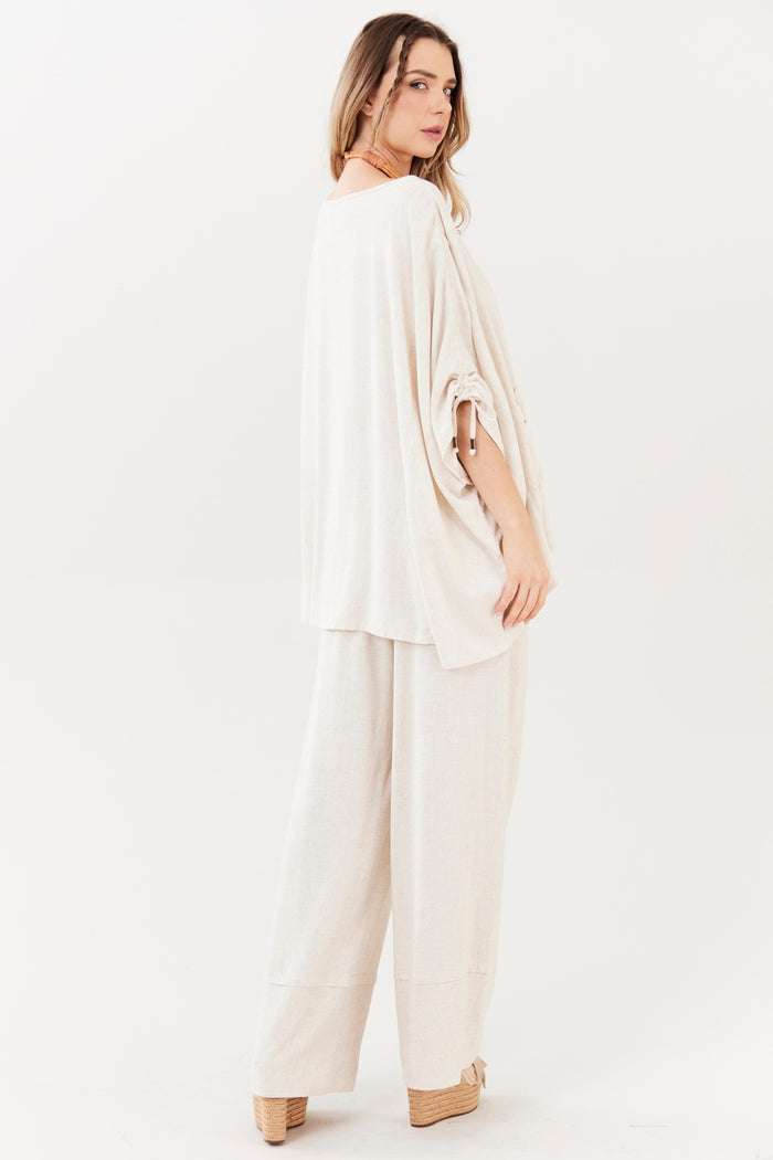 Yacamim Beige Viscose Linen Trousers A21