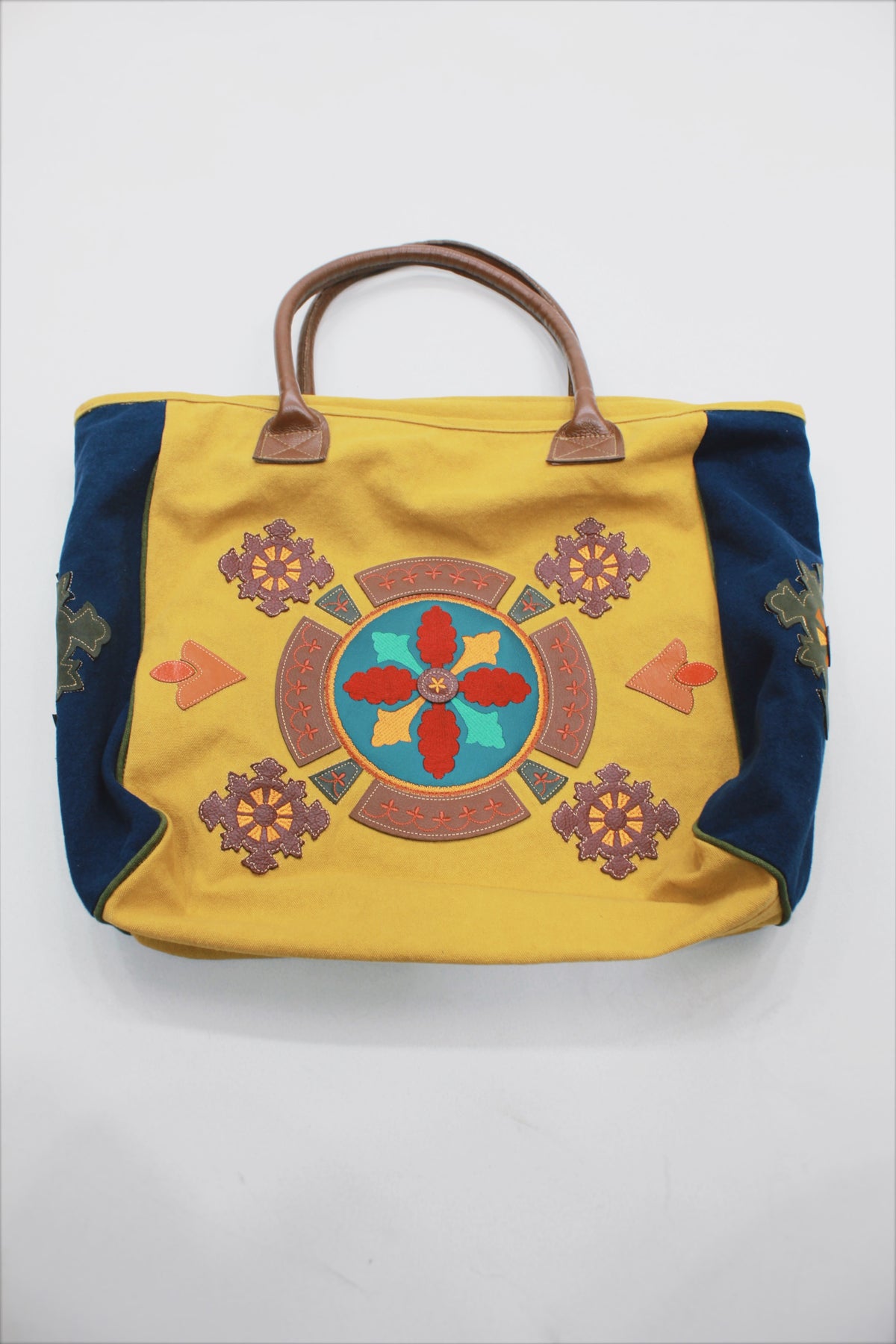 Large Handmade Canvas Bag with Mustard Embroidery Yacamim #523